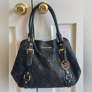Large Black suede snake print Michael Kors purse
